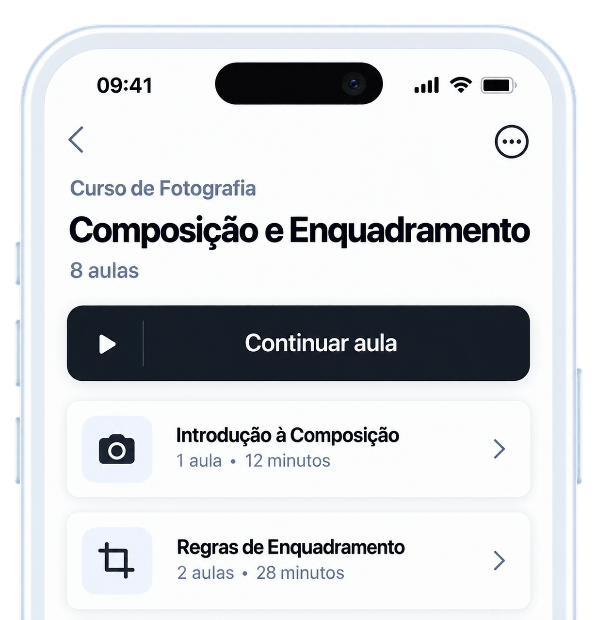 Aulas e materiais disponíveis no aplicativo
