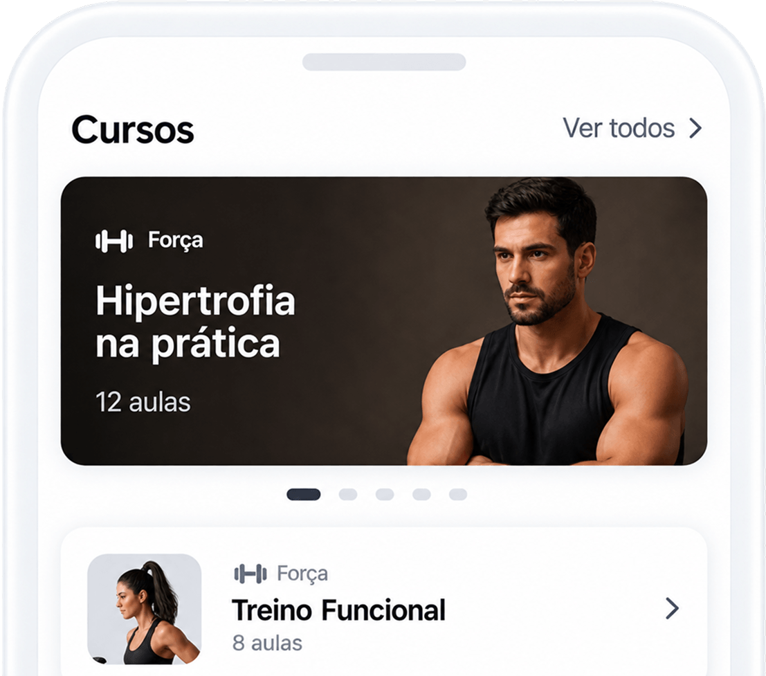 Cursos e módulos organizados no aplicativo