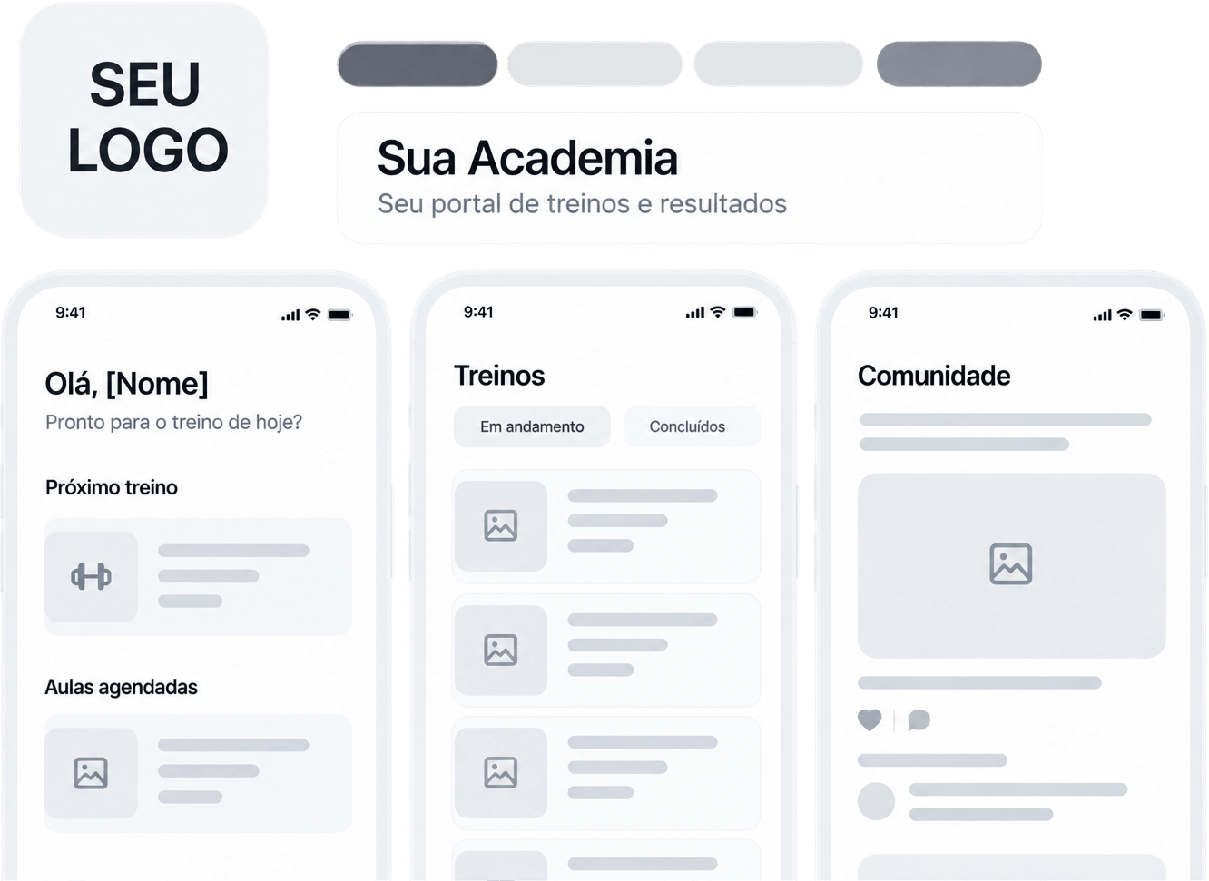 Aplicativo personalizado com a marca da academia